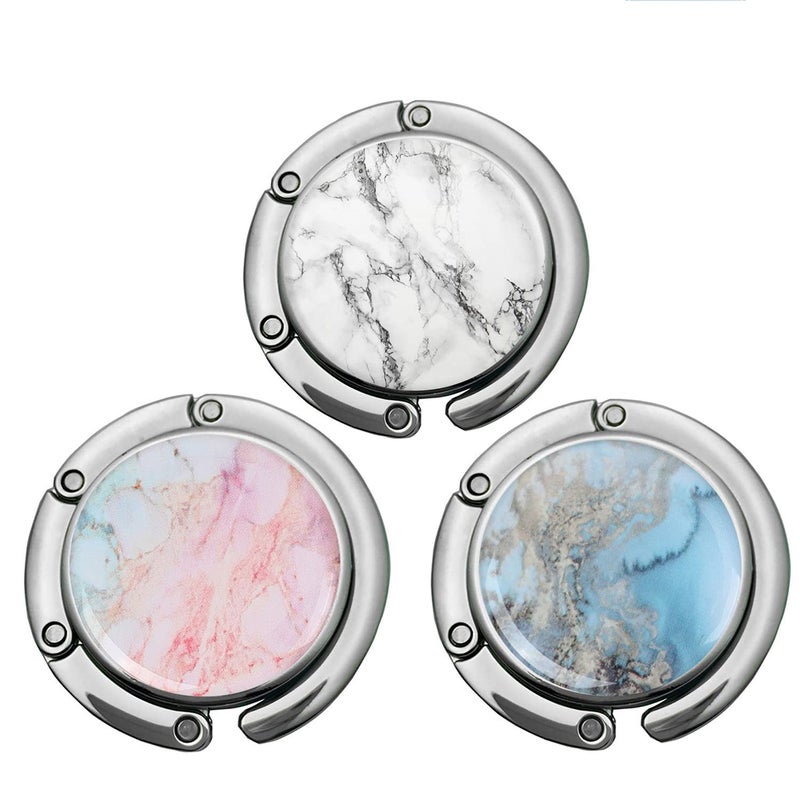 Bosketo Foldable Purse Hook Womens Bag Table Hanger Collection Desk Hooks for Purse (3pack Marble Hook) - Image 1